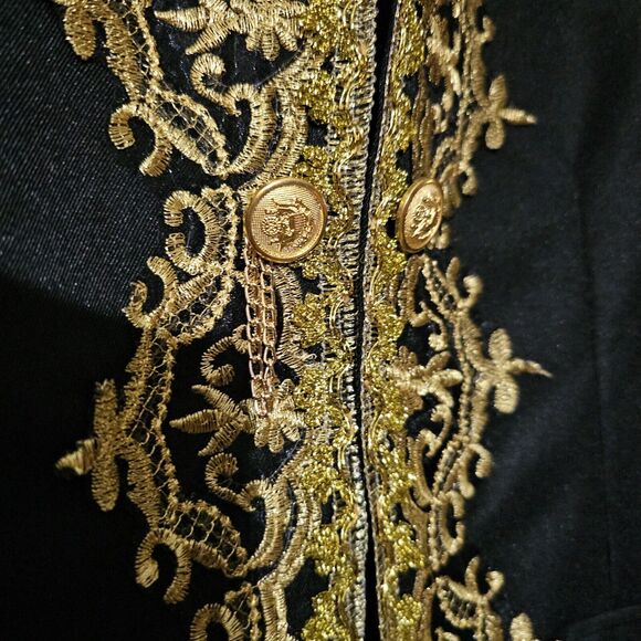 Cosplay Regency Blazer Black And Gold Embriodered Size Small-Medium Brooch Chain - Picture 3 of 10